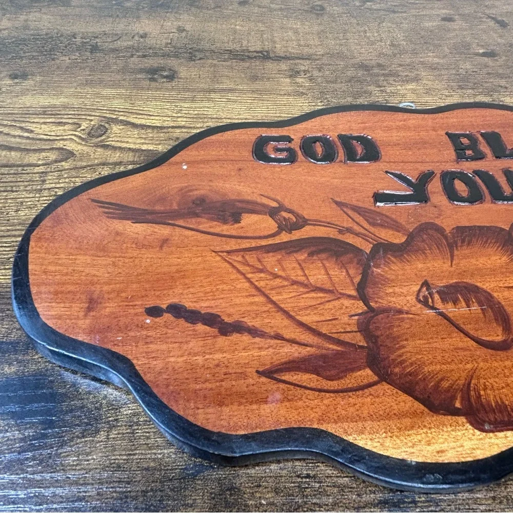 Vintage one of a kind handmade Rustic Wall Plaque - God Bless You folk art sign